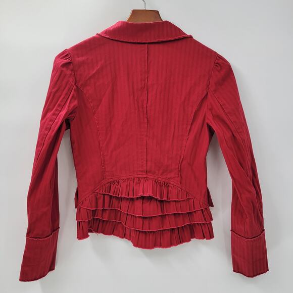 VTG 6 Degrees Y2K Cropped Jacket Juniors M Red Layered Ruffle Back Fitted Button - Picture 12 of 16
